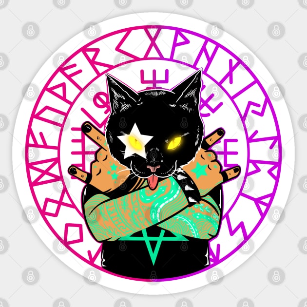 Cyber Head Metal Cat Sticker by Artthree Studio